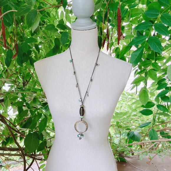 Signed Silpada Necklace N1892 Sterling Gemstone Boho Circle Pendant - Picture 9 of 11